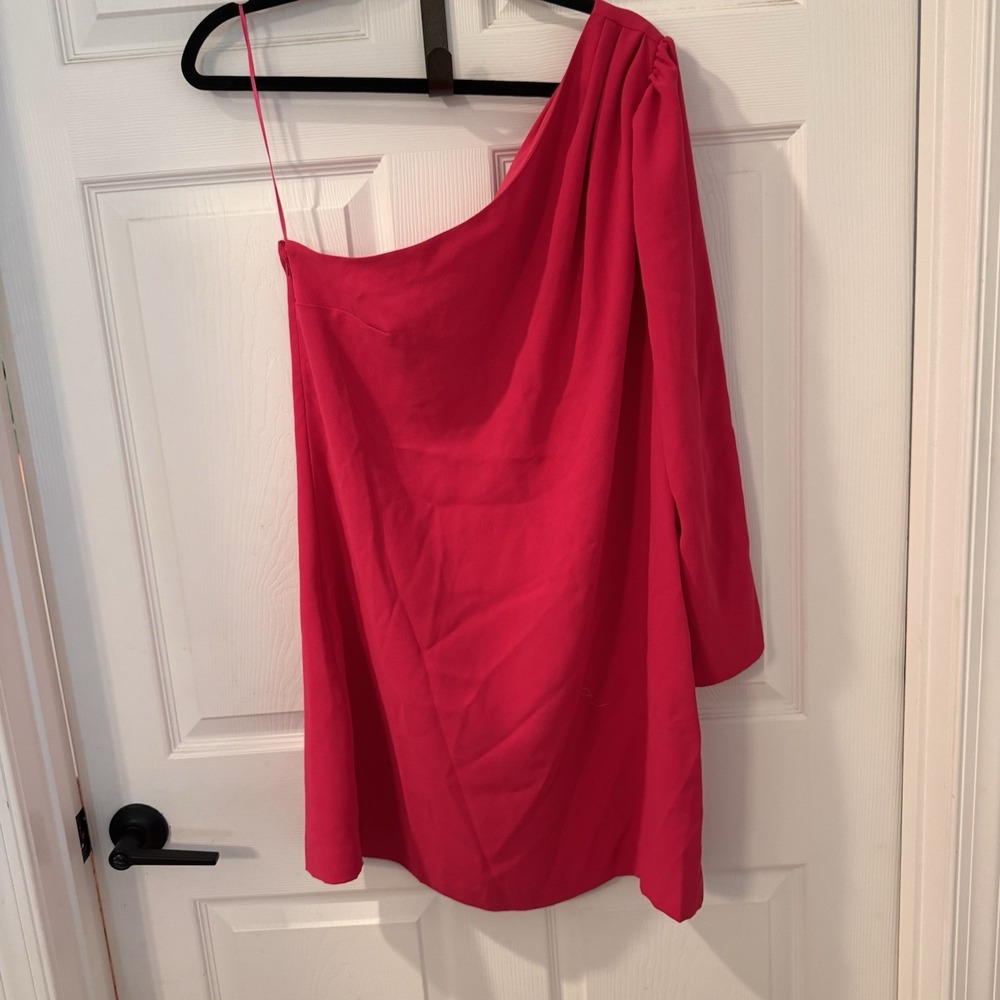 Cece One-Shoulder Hot‎ Pink Polyester Asymmetrical Knee Length  Dress-Size: 10